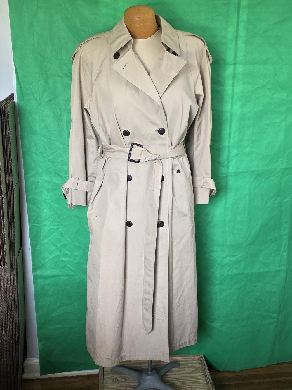 Etienne Aigner Vintage Beige Trench Coat Size 10  Double Breasted, Belted